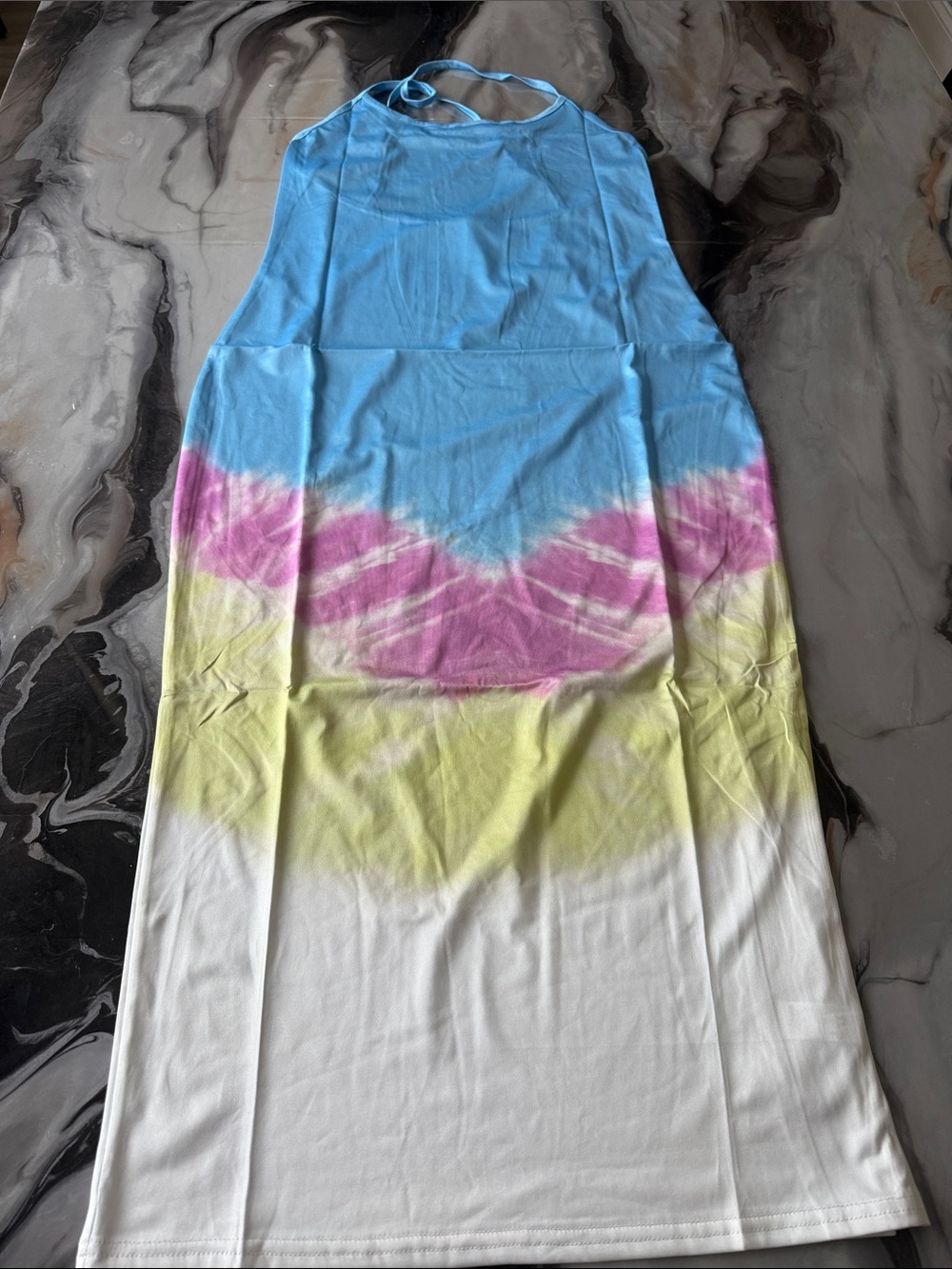 Tie-Dye Midi Dress with Halter Neck in Blue, Pink, Yellow, White